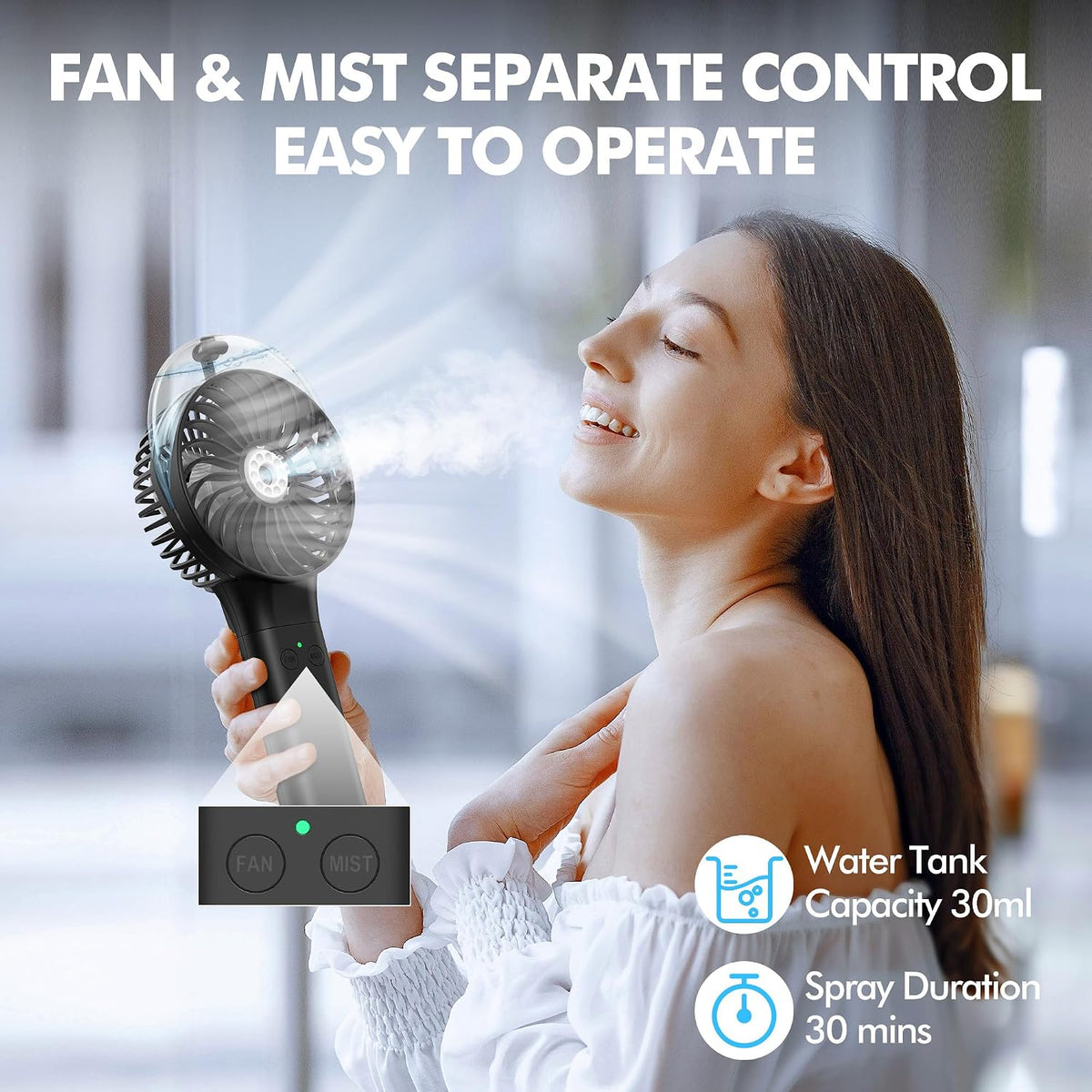 MORECORE Portable Misting Fan, 180° Foldable Handheld Personal Fan