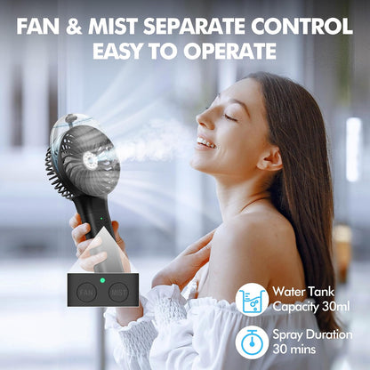 MORECORE Portable Misting Fan, 180° Foldable Handheld Personal Fan