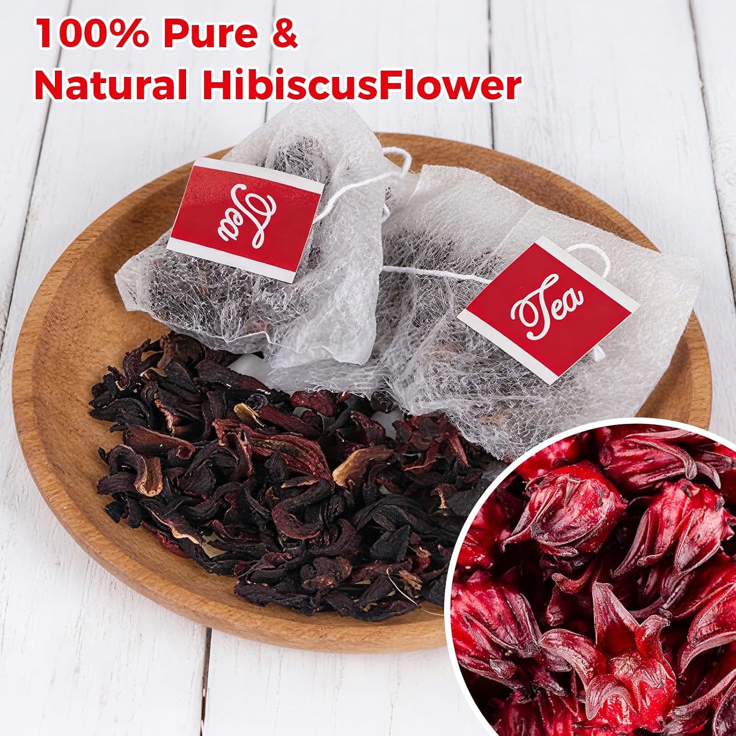 50 Bags Premium Natural Hibiscus Tea, 100% Pure Organic Hibiscus Flowers Herbal Tea, Caffeine-Free, Rich in Natural Goodness and Flavor, No Sugar, Gluten-Free, Vegan
