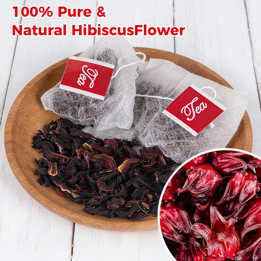 50 Bags Premium Natural Hibiscus Tea, 100% Pure Hibiscus Flowers Herbal Tea, Caffeine-Free, Rich in Natural Goodness and Flavor, No Sugar, Gluten-Free