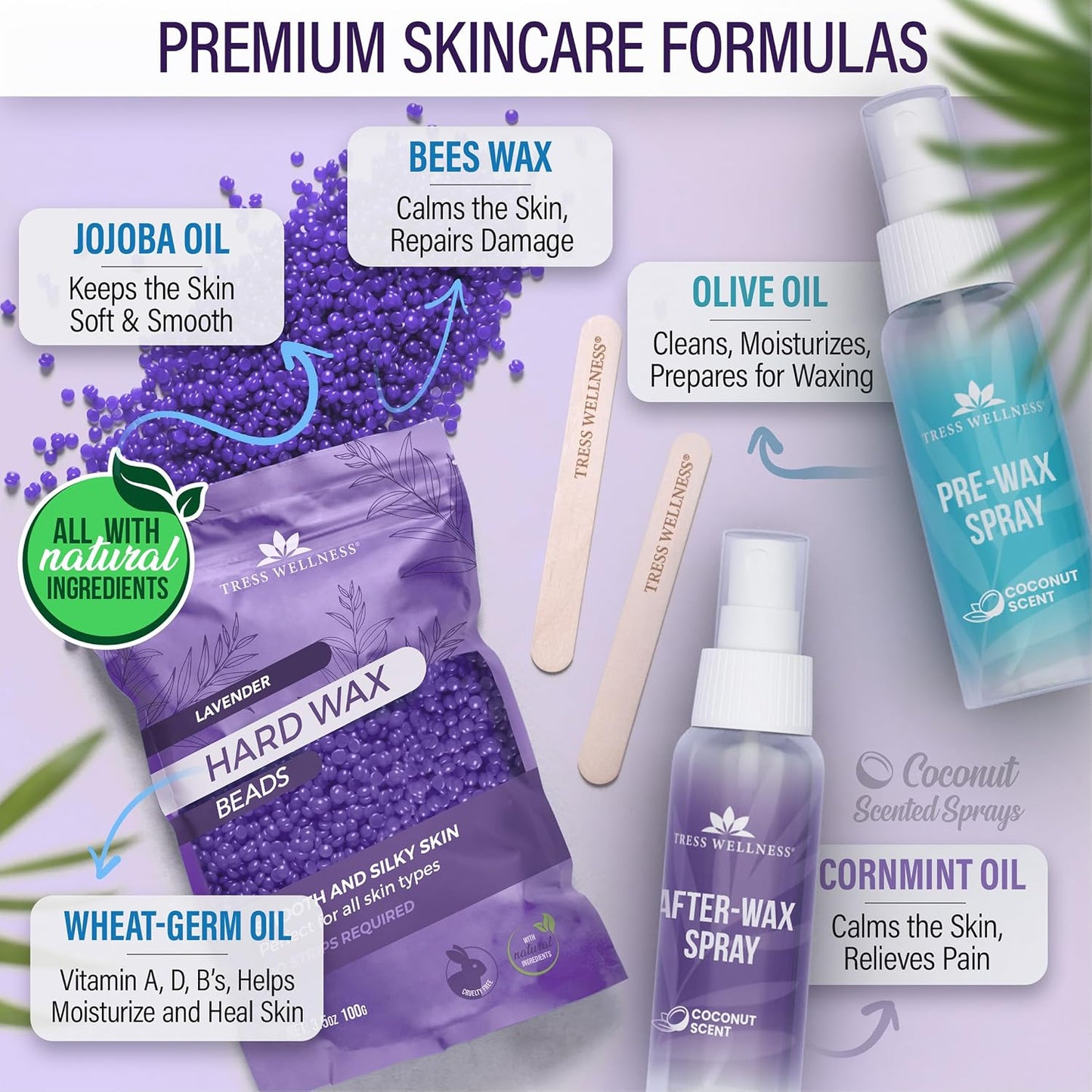 Tress Wellness Award Winning Waxing Kit for Sensitive Skin, Safe for Face & Skin, Easy to Use, At-Home Kit for Face, Bikini, Brazilian & Full Body - Digital Display, Black Purple Flower