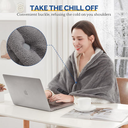Sealy Heated Blanket Throw with Built-in Button Controller, Reversible Flannel to Sherpa Electric Blanket with 2-10 Hours Auto-Off & 4 Heating Levels, Over-Heat Protection, 50x60 inch, Beige
