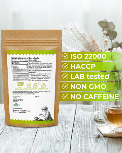 50 Bags Ginkgo Leaf Herbal Tea (Ginkgo Biloba) - 50 Count 1.5g Bags Dried Ginkgo Leaf Té De Ginkgo