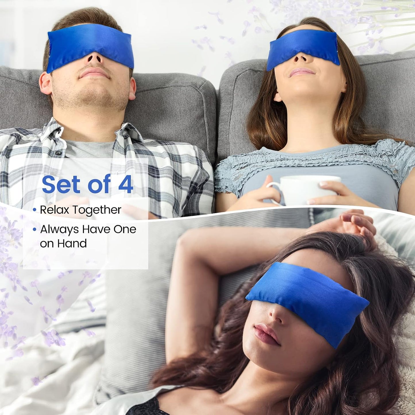 SuzziPad Lavender Eye Pillows for Relaxation with Aromatherapy, Weighted Mask for Sleeping, Hot & Cold Therapy Compress for Dry Eyes, Yoga Meditation Pillow, Purple, 4 Packs