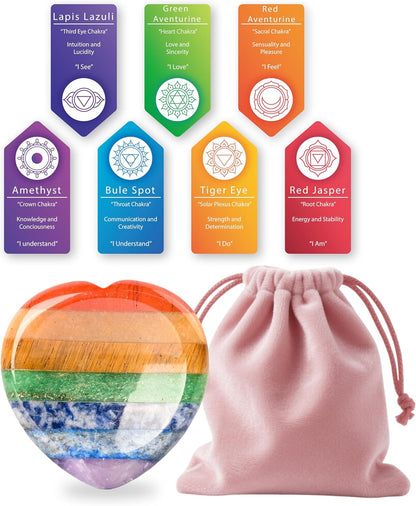 Gemstone Worry Stone, Chakras Worry Stone for Anxiety, Hand Carved Natural Pocket Palm Stones Water Drop Shape 7 Chakra Crystals and Healing Stones for Yoga Meditation 1.7"