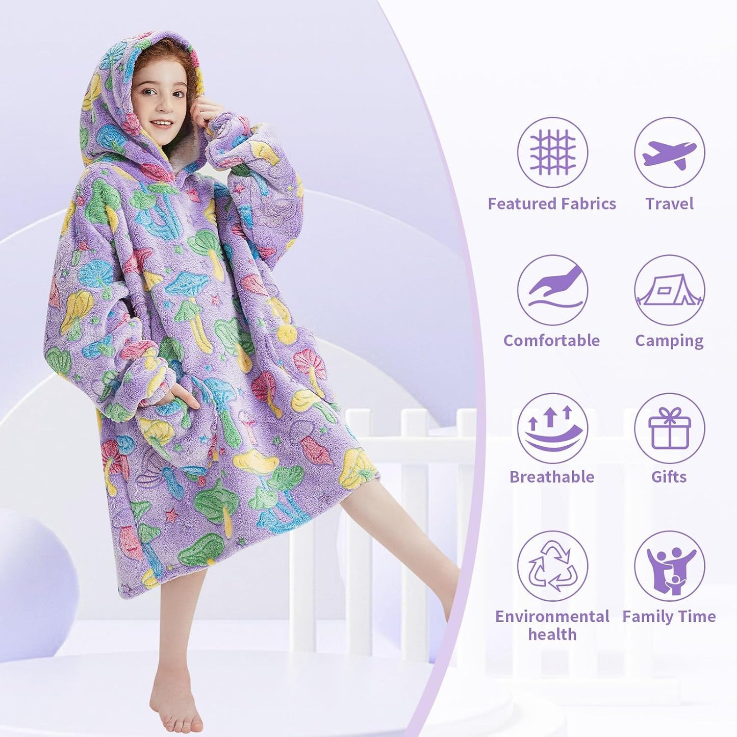 Fiosnow Glow in the Dark Unicorn Blanket Hoodies for Kids 6-13YR Oversize Wearable Blanket Hoodies for Boys Girls Teens