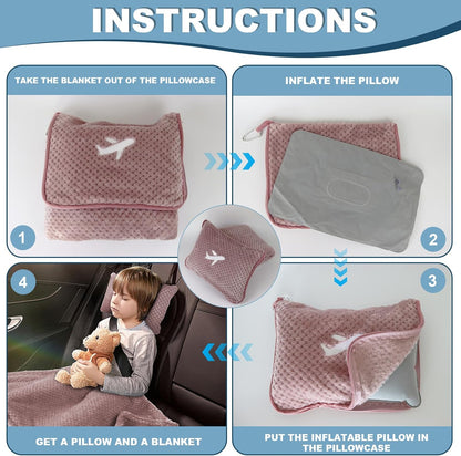 Travel Blanket Airplane Compact with Bag, Travel Essentials 3 in 1 Packable Airplane Blanket, Travel Pillow and Blanket Set, Inflatable Pillow, Luggage Sleeve & Backpack Clip (Light Grey)