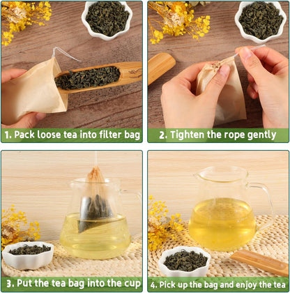 Empty Tea Bags - 300 Pcs Disposable Drawstring Unbleached Filter Bags for Loose Leaf Tea and Coffee (3.54 x 2.75 inch)