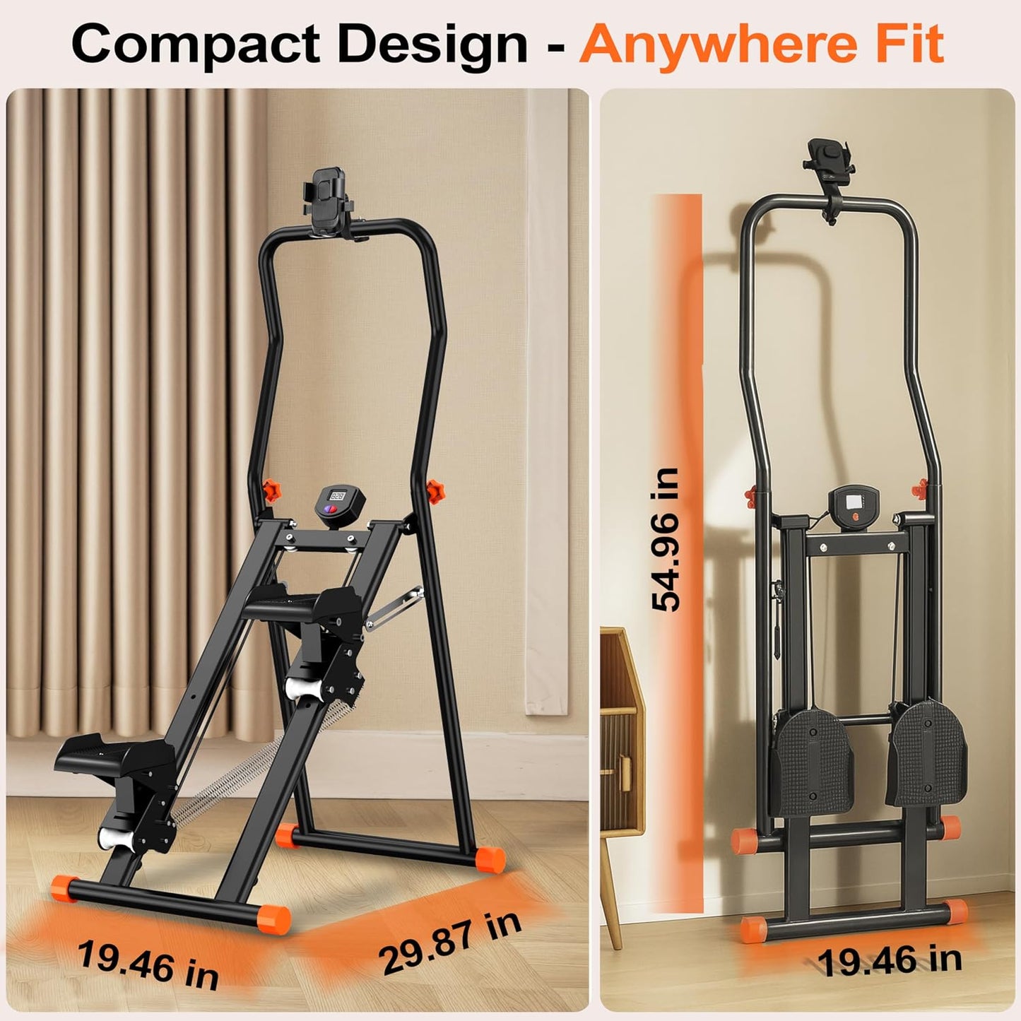 EPHESPORT Stair Stepper for Home Gym, 2.0 Stair Climber with 3-Level Adjustable Resistance, Non-Slip Pedals, Digital Monitor & Phone Holder, Foldable Stepper for Legs Glutes Cardio