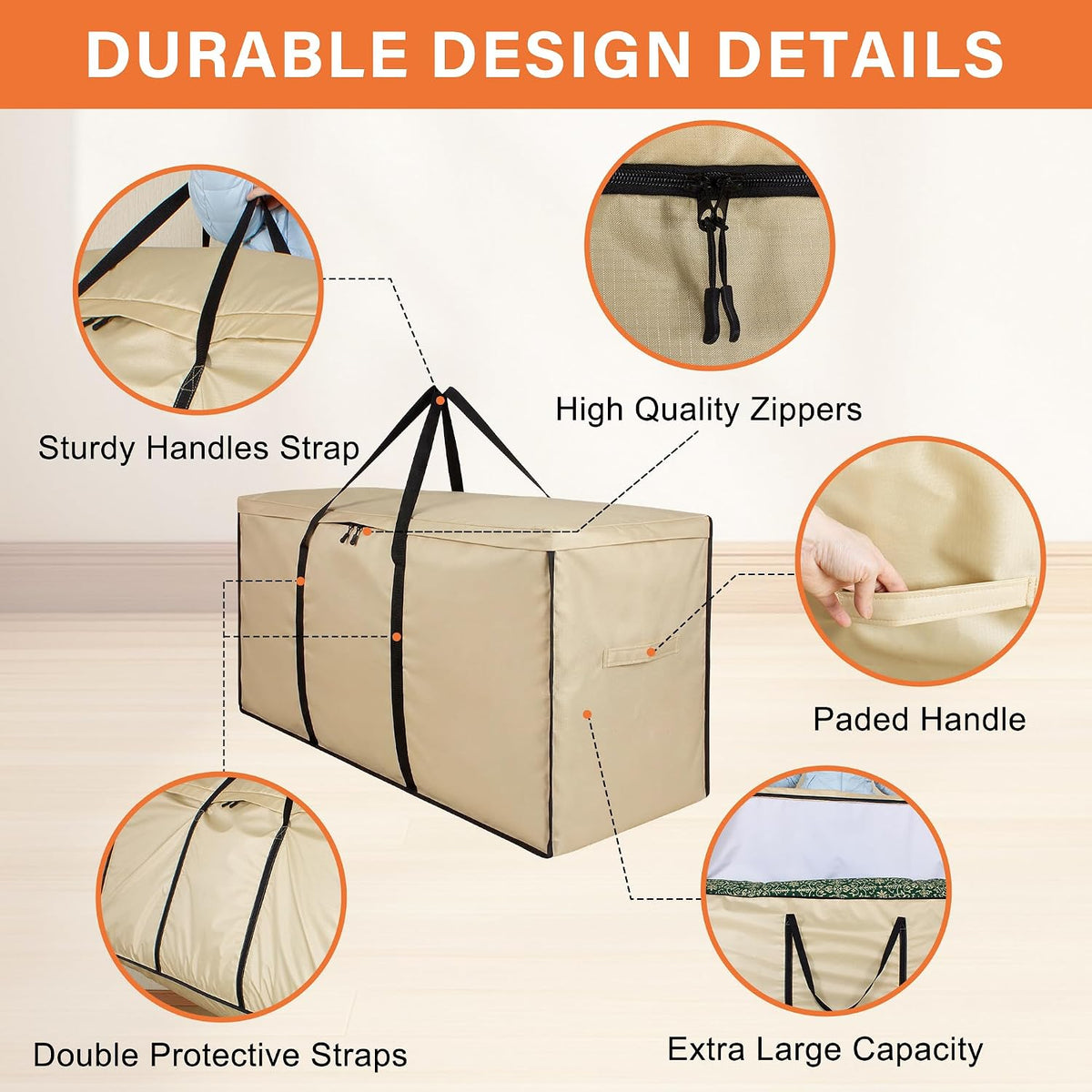 storagebag Patio Cushion Storage Bag, Outdoor Cushion Storage Bag,Waterproof Extra Large Furniture Storage Bag with Handle and Zipper, 48in L x 16in W x 22in H