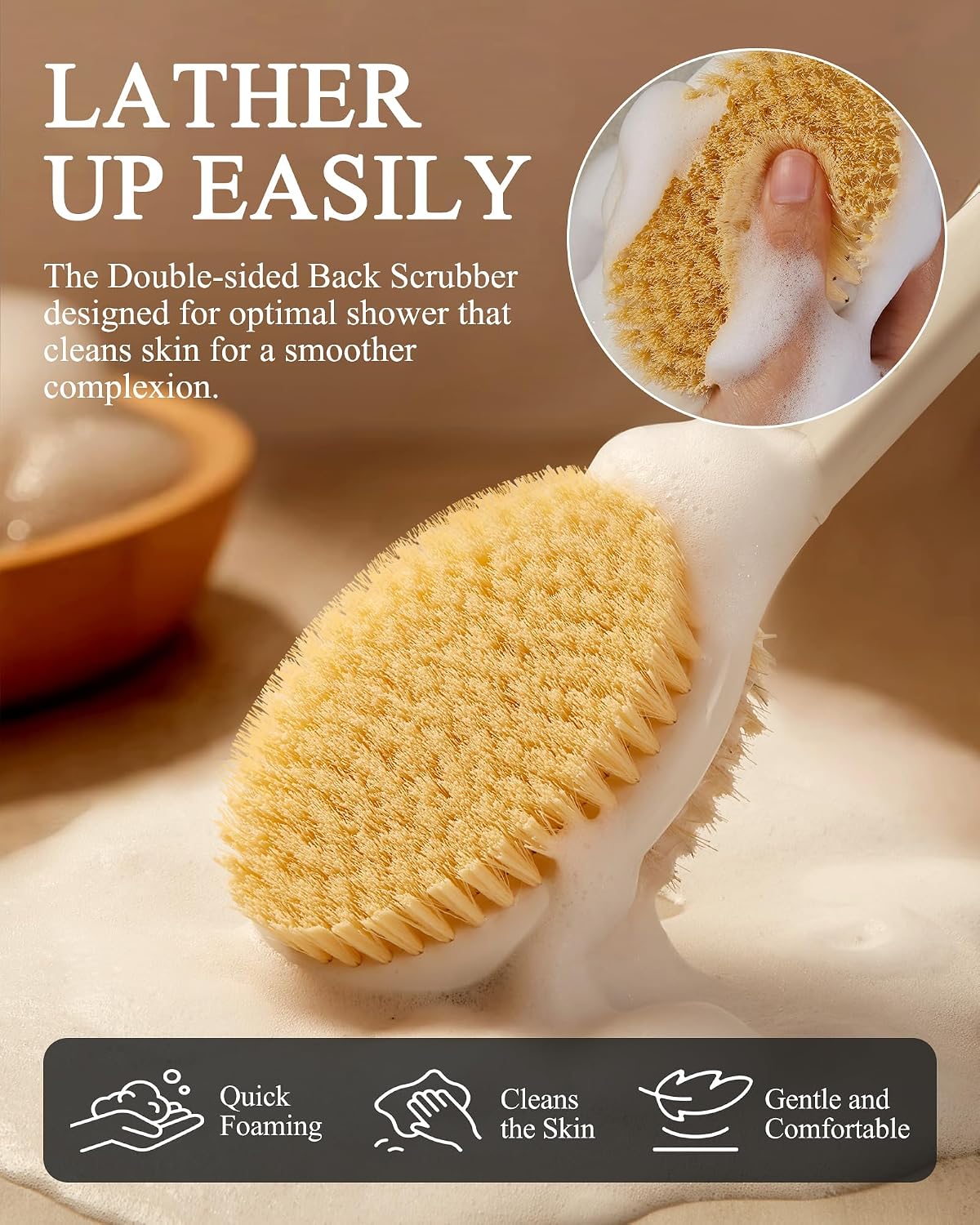 Dry Brushing Body Brush for Massage - Natural Boar Bristle Exfoliating Brush with Massage Nodes for Lymphatic Drainage, Cellulite, Blood Circulation Improving Skin Health for Women Men Elderly(Grey)