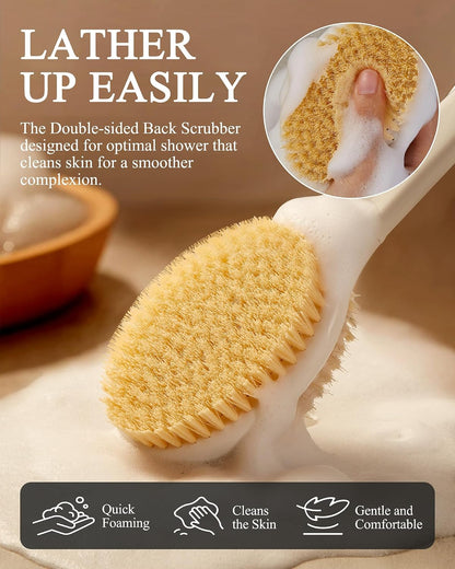 Dry Brushing Body Brush for Massage - Natural Boar Bristle Exfoliating Brush with Massage Nodes for Lymphatic Drainage, Cellulite, Blood Circulation Improving Skin Health for Women Men Elderly(Grey)