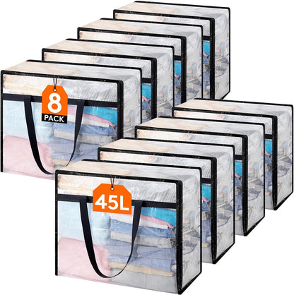 Lifewit Clear Storage Bags, 45L Clothes Organizer with Zipper