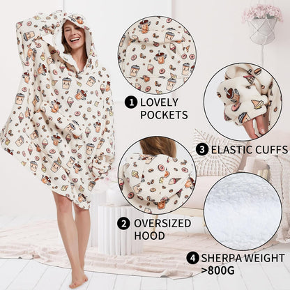 Fiosnow Sun and Moon Blanket Hoodies for Women and Men Adult Oversize Wearable Blanket Hoodies for Soft and Warm
