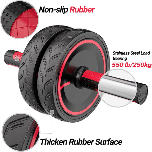 READAEER Ab Roller Wheel, Heavy Duty Workout Equipment for Home Gym, Professional Metal Handle with Rubber Surface Abdominal Exercise Wheel for Strength Training, Ab Wheel with Knee Pad
