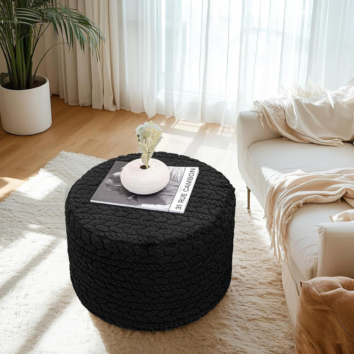 Round Pouf Ottoman Foot Stool 20x14In Ottoman Footrest for Couch Sofa Green