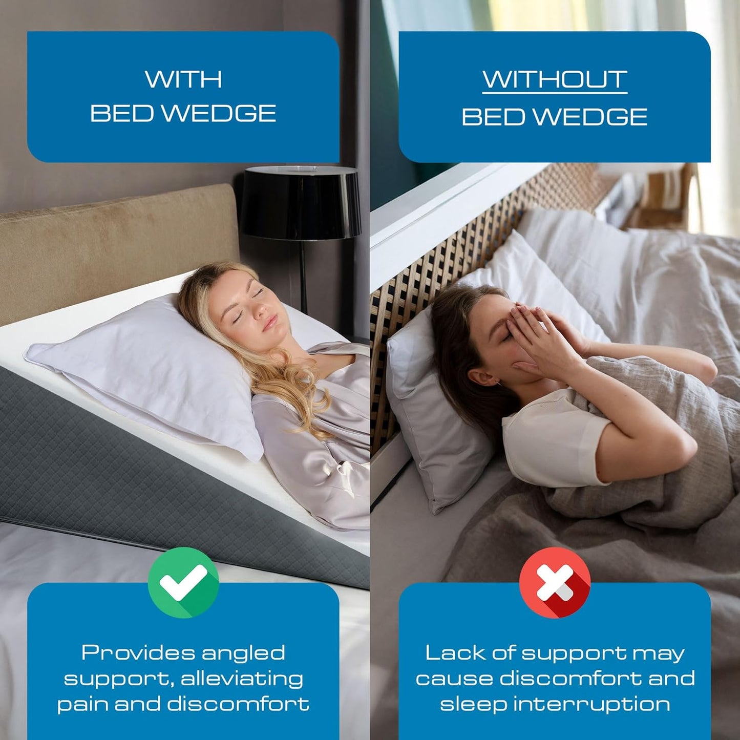 Kolbs Bed Wedge Pillow for Sleep Apnea, FSA Eligible Acid Reflux, and Back Pain Relief, with Chic Jacquard Cover - Headboard Wedges for Sleeping (5" Gentle Incline)