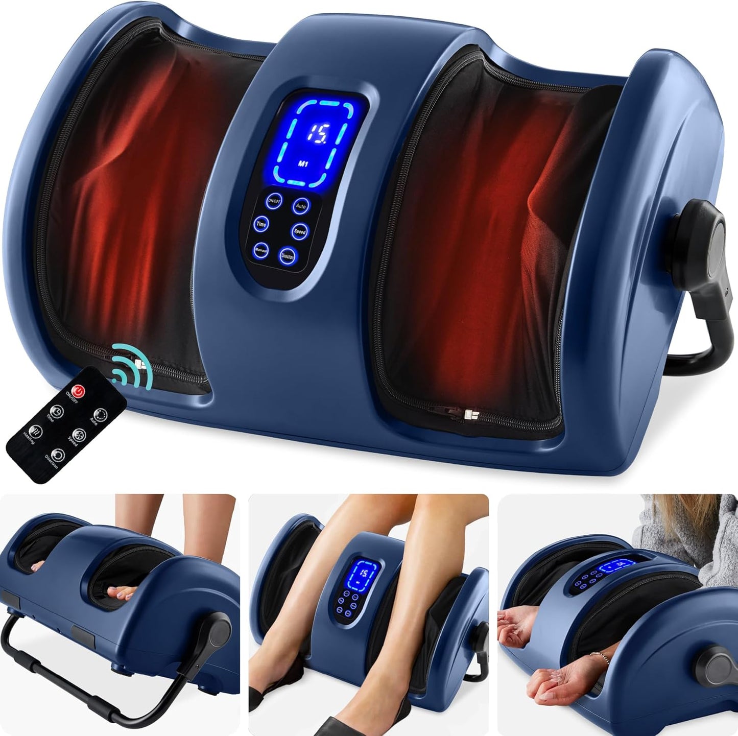 Best Choice Products Shiatsu Foot Massager with Heat for Plantar Fasciitis & Neuropathy, Kneading Foot & Calf Massager with Remote, 360° Adjustable Handle, Rolling & Compression Massage - Satin Black