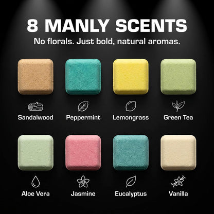Bath Bombs for Men - Gift Set of 18 Square Shaped Handmade Natural Bath Bombs of 2.5 oz w/Essential Oils, Unique Manly Scents, for Boyfriend, Husband, Father - 18 Pack Square