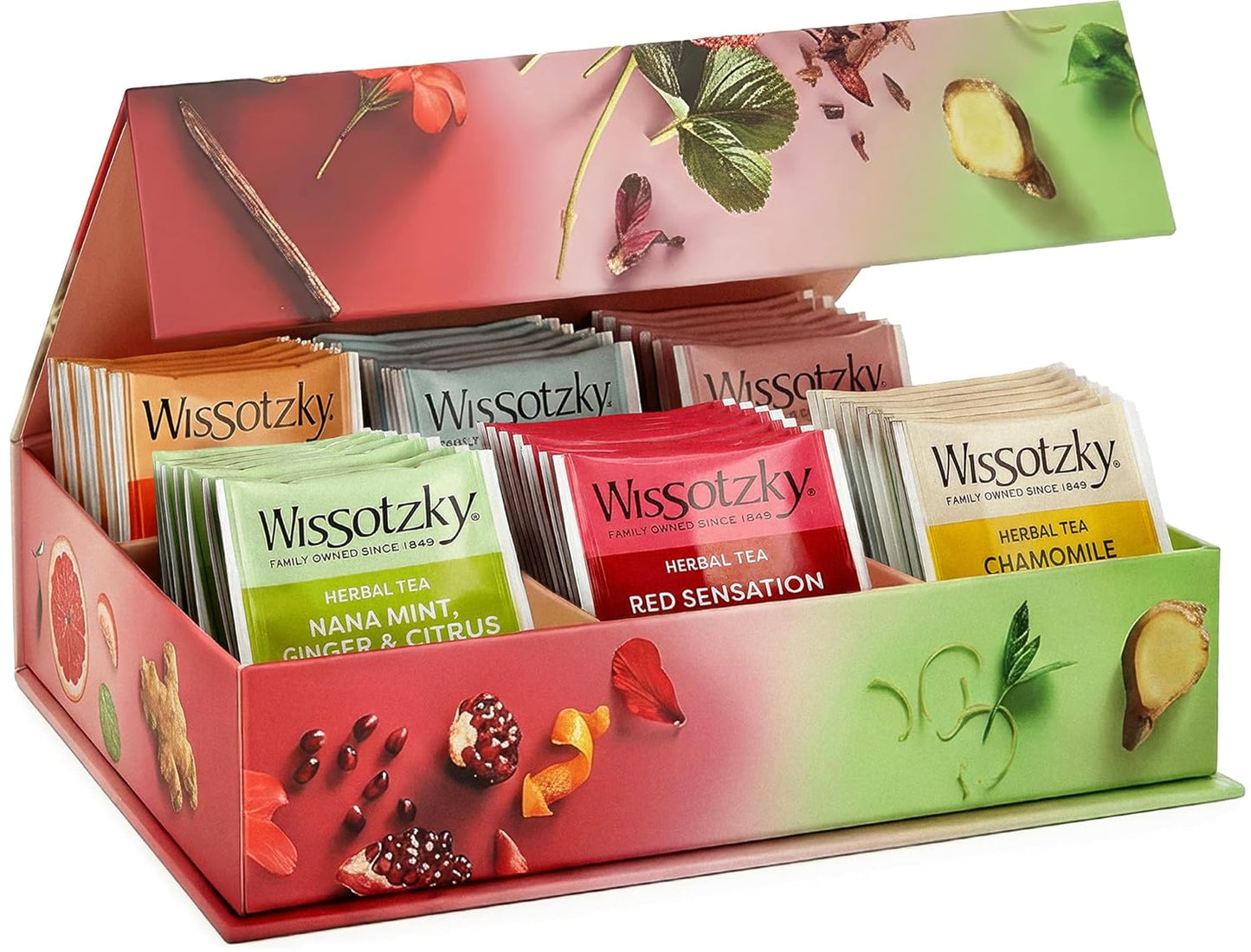 Wissotzky Herbal Tea Gift Set - Variety Pack Sampler (42 Tea Bags) Premium Reusable Gift Box | Caffeine-Free | 6 Exciting Flavors | Individually Wrapped Tea Bags | Ideal Present for Holiday & Corporate Gifting | Magnetic Closure Box | Kosher