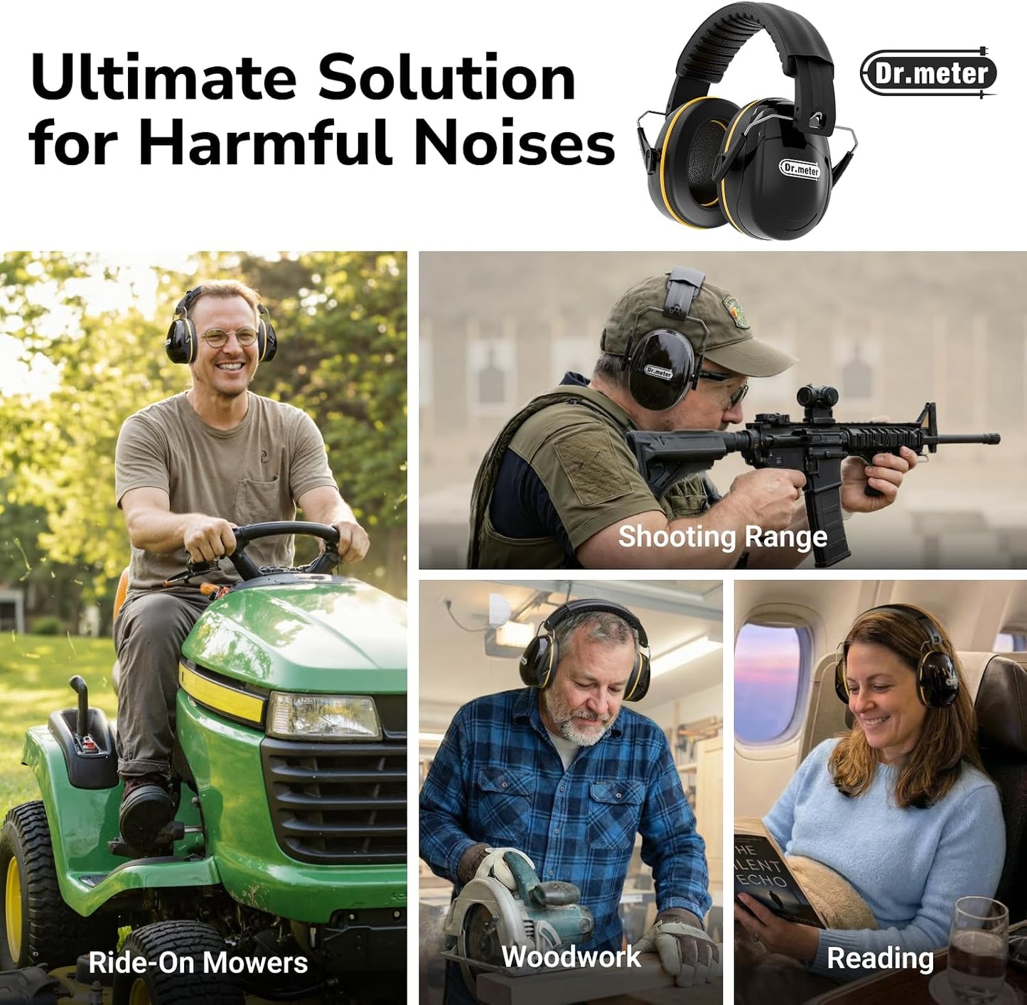 Dr.meter Ear Protection Ear Muffs, Noise Cancelling Headphones for Adults Kids 31dB Earmuffs for Noise Reduction, Hearing Protection for Shooting Gun Range, Mowing, Monster Jam, Sensory, Fireworks