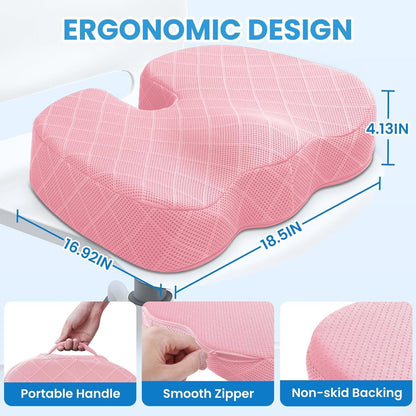 TushGuard Seat Cushion - Memory Foam Sitting Pillow for Office Chair, Car Seat, Airplane, Bleacher - Sciatica & Hip & Coccyx Pain Relief Desk Chair Cushion for Long Sitting Office Workers, Car Drivers