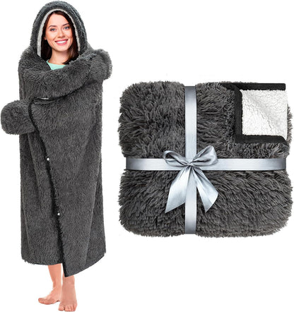 Penguin Wearable Hooded Blanket for Adults – Super Soft Warm Cozy Plush Flannel Fleece & Sherpa Hoodie Throw Cloak Wrap - Penguin Gifts for Women Adults Girls and Kids