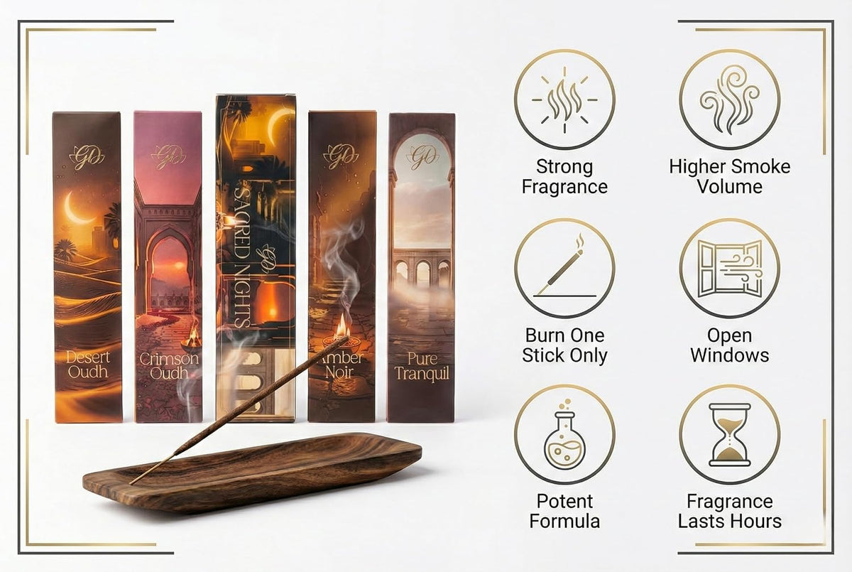 Incense Sticks Variety Pack with Wooden Holder | Nag Champa, Rose, Lavender, White Sage, Frankincense, Palo Santo & Sandalwood | Hand-Rolled Masala Incense