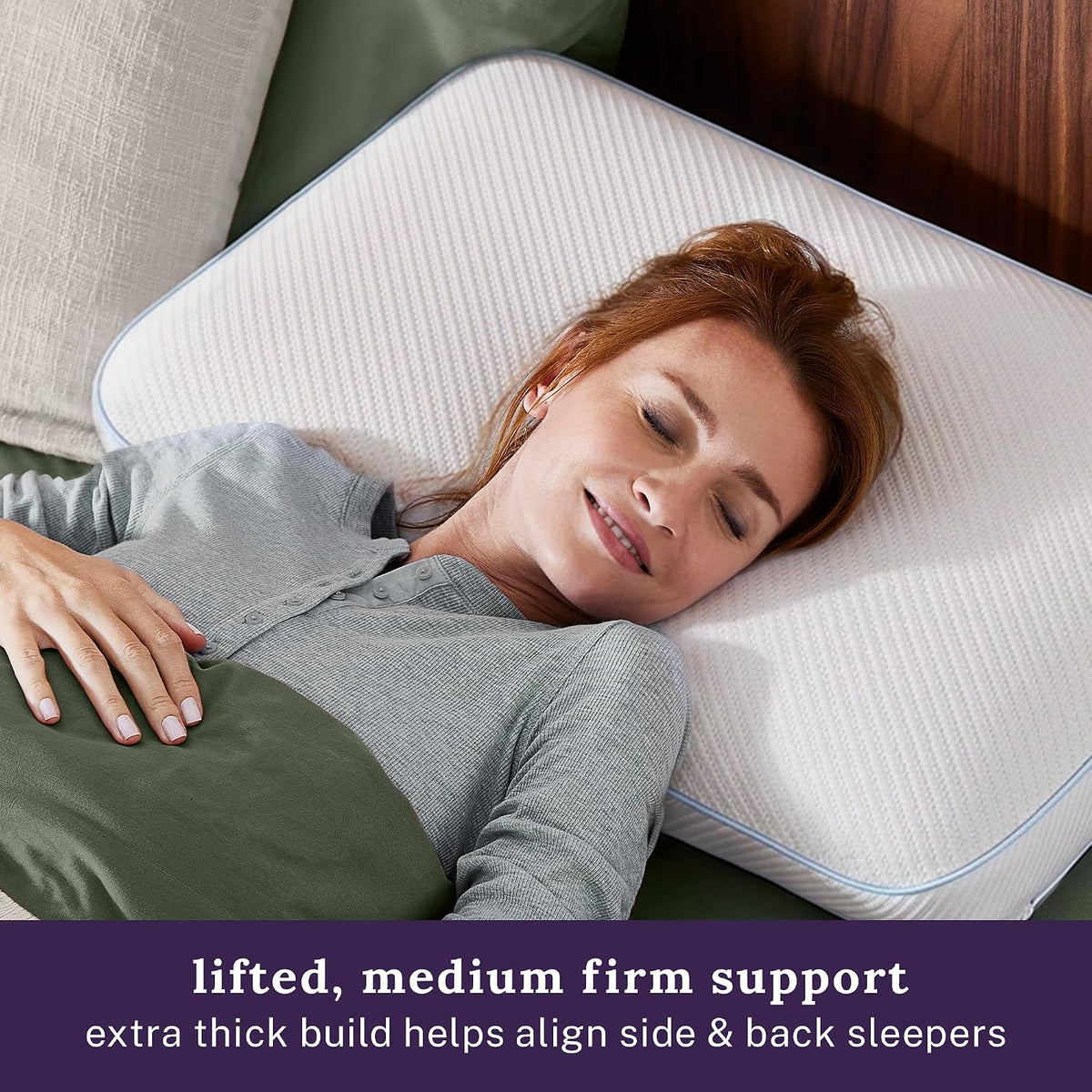 Sleep Innovations Luxe Comfort Gel Memory Foam & Mini Cushion Pillow with Green Tea-Infused Cover, Standard, Medium Firm Feel, for Side and Back Sleepers, Washable Cover
