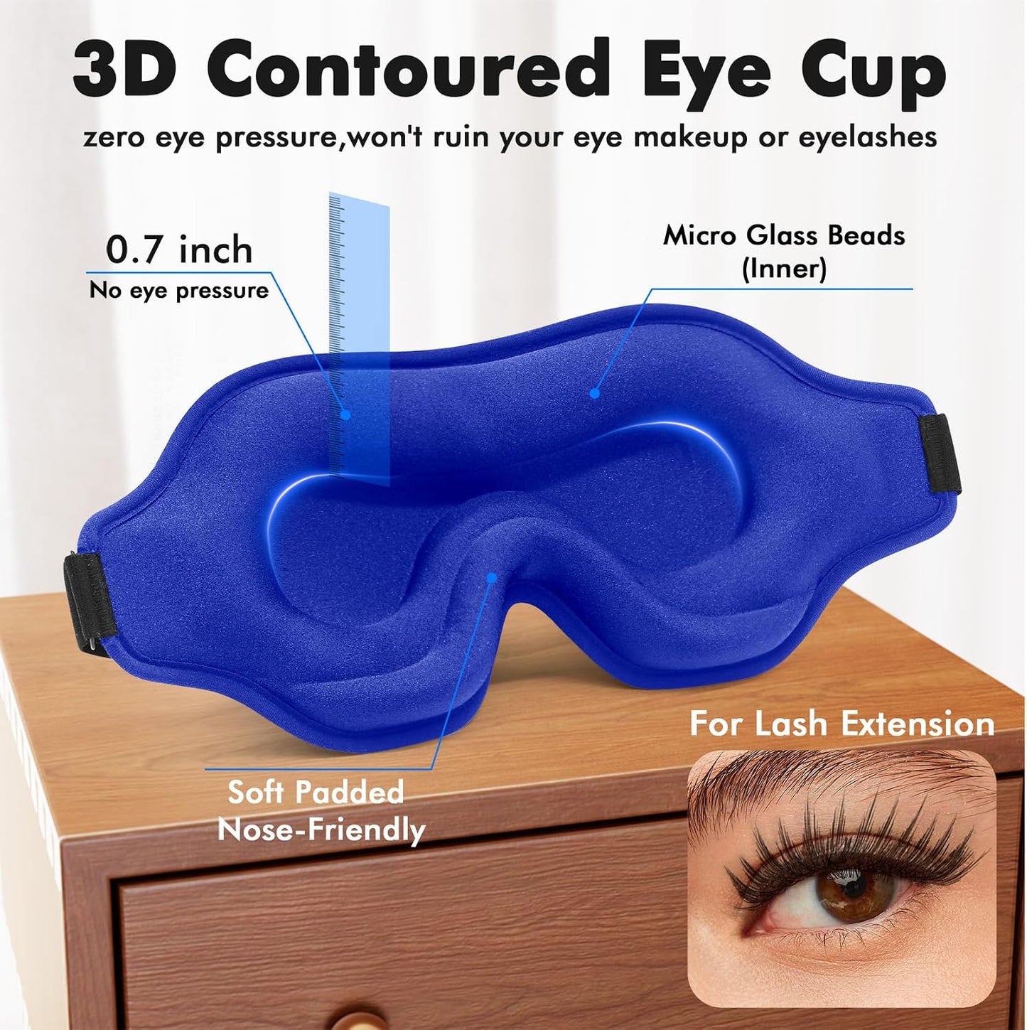 Sleep Eye Mask for Men Women, Lash Extensions 3D Sleeping Mask, Travel Blackout Night Blindfold Eye Shade Cover with Adjustable Strap (Black)