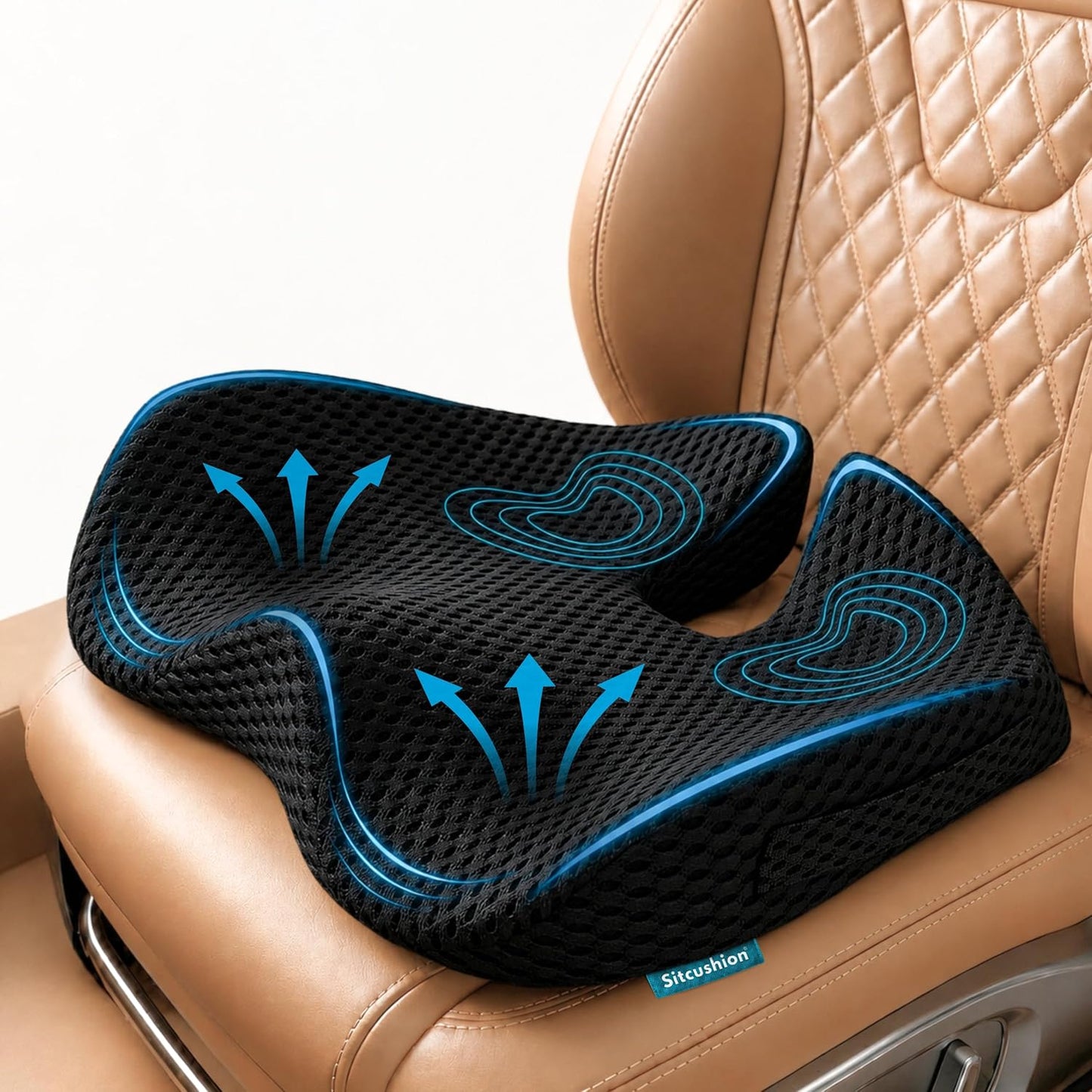 SitCushion Car Seat Cushion for Long Driving – X Large Memory Foam Seat Cushion for Sciatica & Tailbone Pain Relief, Orthopedic Coccyx Cushion with Non-Slip Bottom, Back Pillow for Car, Truck (Black)