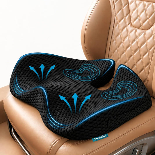 SitCushion Car Seat Cushion for Long Driving – X Large Memory Foam Seat Cushion for Sciatica & Tailbone Pain Relief, Orthopedic Coccyx Cushion with Non-Slip Bottom, Back Pillow for Car, Truck (Black)