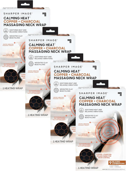 Calming Heat Neck Wrap by Sharper Image Copper & Charcoal Infused Personal Electric Neck Heating Pad with Vibrations, 3 Heat & 3 Vibration Settings- 9 Relaxing Combinations