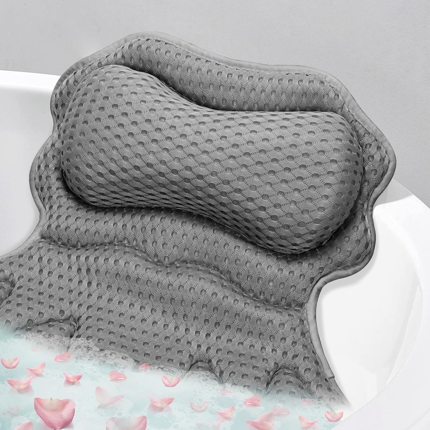 SetSail Bath Pillow, Relaxing Bath Pillows for Tub Neck and Back Support Soft 4D Breathable Air Mesh Ergonomic Bathtub Pillow with 6 Strong Suction Cups and Hook Luxury Bathroom Accessories,White