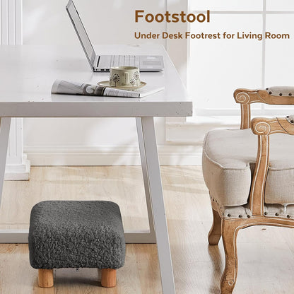 Small Foot Stool Ottoman, Sherpa Footstool Ottoman Foot Rest for Couch, Rectangle Footstools and Ottomans Small for Living Room, Entryway and Bedroom (White)