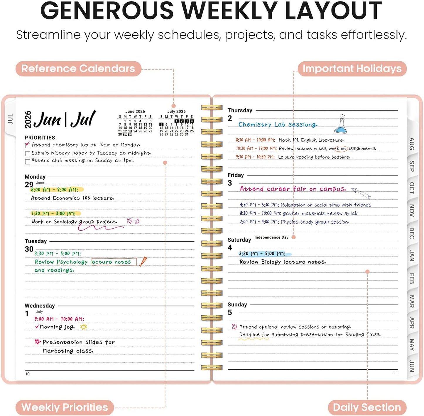 Planner 2026-2027, 8.5" x 11" Weekly and Monthly Academic Year Planner Calendar, July 2026 - June 2027, Hardcover Large School Planning Agenda With Tabs, Perfect for School & Office Supplies, A4, Green