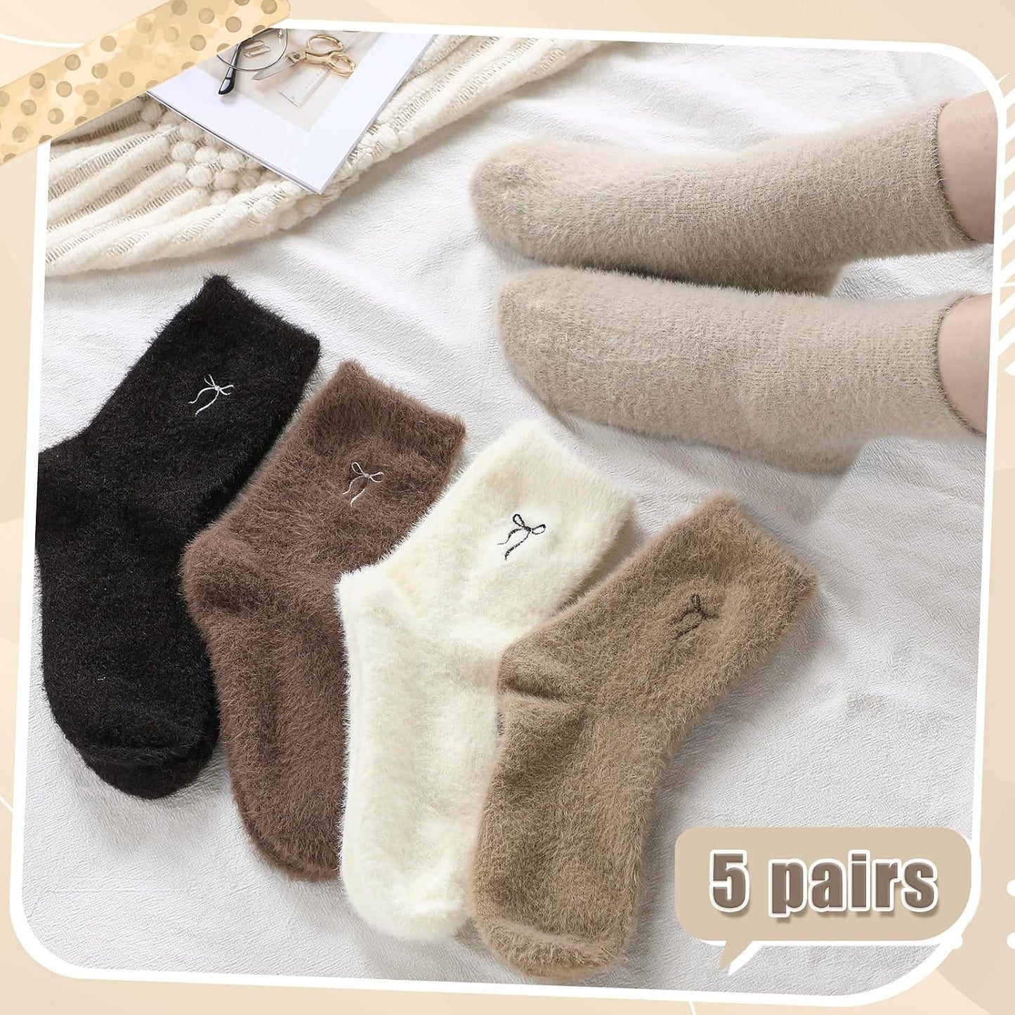 Geyoga 5 Pairs Fuzzy Socks for Women Cozy Spa Slipper Socks Coquette Preppy Stuff Soft Fluffy Home Sleeping Birthday Gift