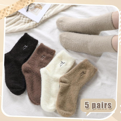 Geyoga 5 Pairs Fuzzy Socks for Women Cozy Spa Slipper Socks Coquette Preppy Stuff Soft Fluffy Home Sleeping Birthday Gift