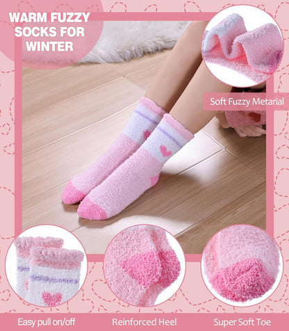 LANLEO Fuzzy Socks for Women Fluffy Slipper Winter Warm Soft Cozy Microfiber Plush Sleeping Heart Socks