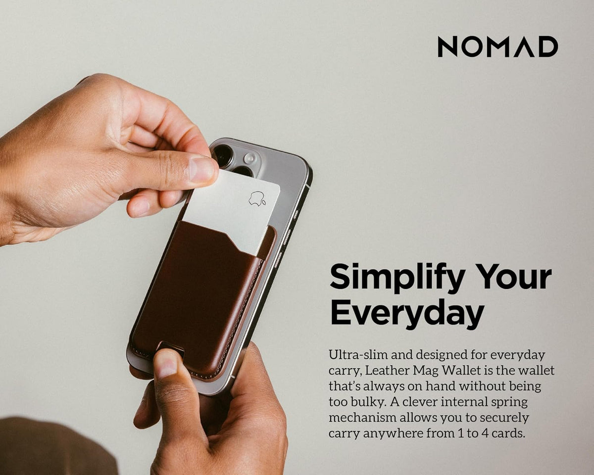 Nomad Leather Black Magsafe Wallet w/Integrated Tracking for iPhone, Slim Magsafe Card Holder for iPhone, Wallet GPS Tracker Card 5 Months Battery Life, Rechargeable, Compatible with iOS Only