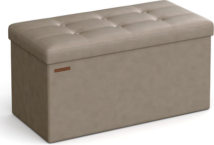 SONGMICS MAZIE Collection - 43 Inches Folding Storage Ottoman Bench, Ottoman with Storage, Foot Rest Stool, Load 660 lb, for Living Room, Synthetic Leather, Black ULSF701