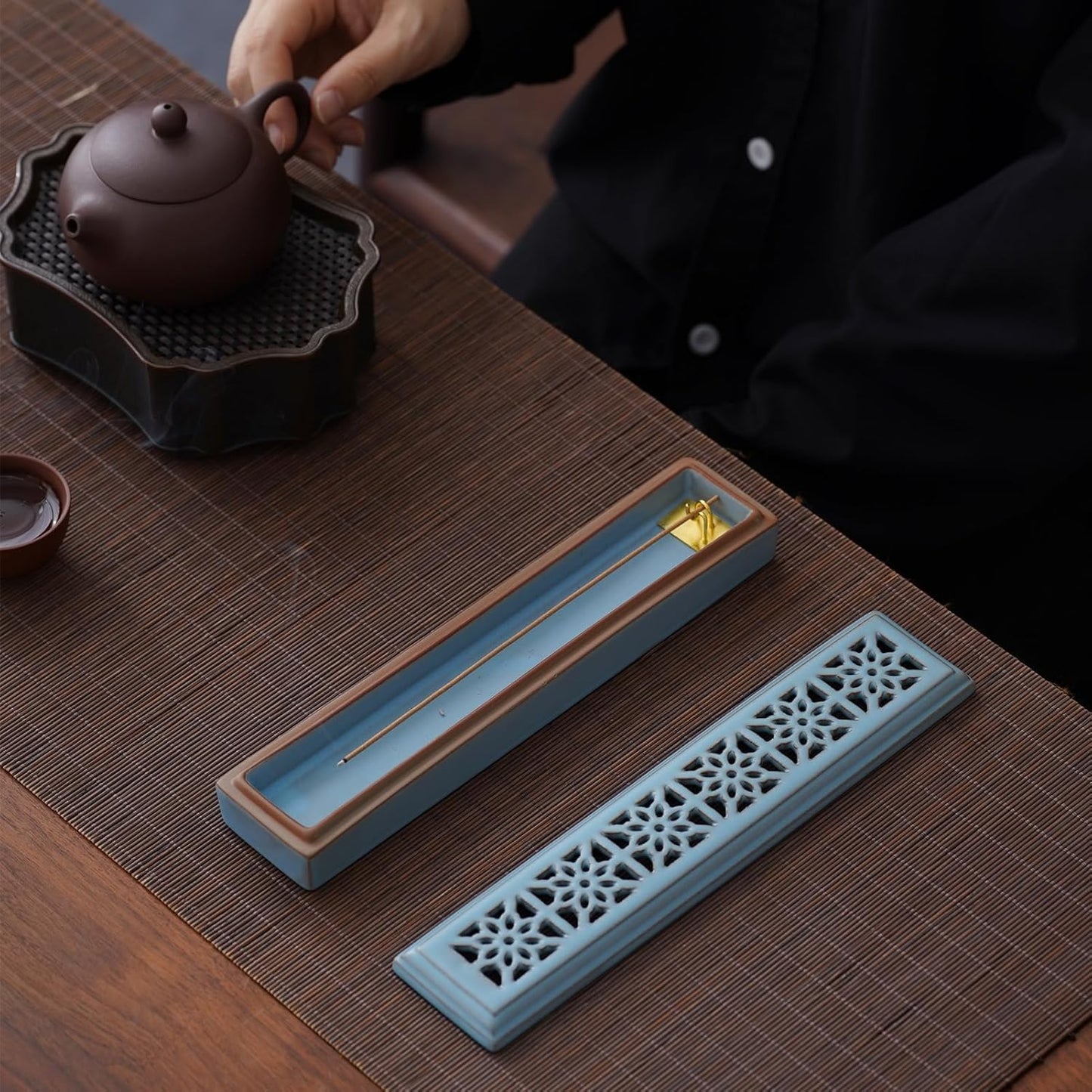 CEREMONY Incense Holder for Sticks, Ceramic Insence-Stick Holder Ash Catcher, Incense Holder Timkburner for Meditation Yoga Spa Room Incense Holder (Lever Brown)