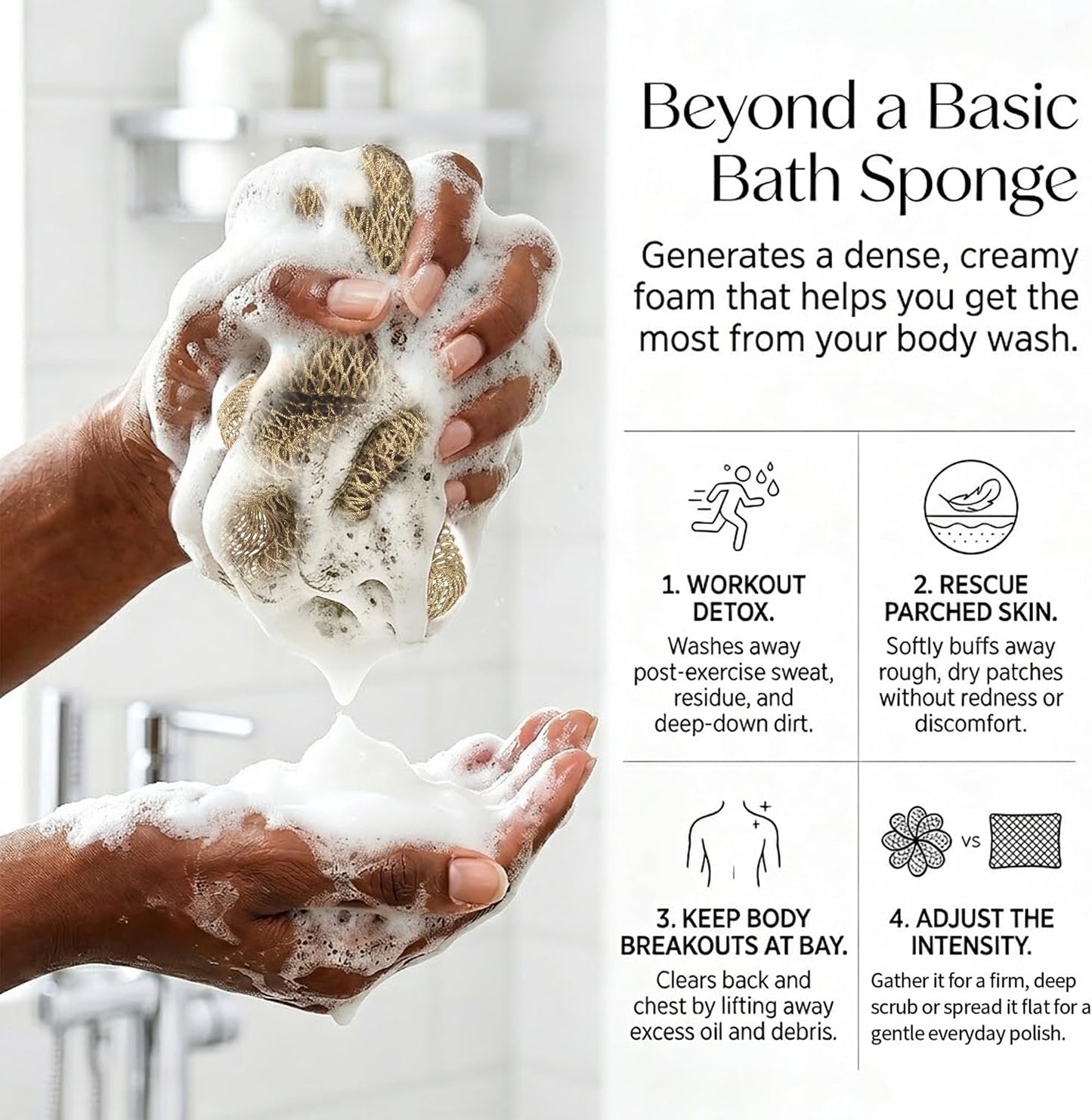 UJFQBH 3 Pieces African Bath Sponge African Net Long Net Bath Sponge Exfoliating Shower Body Scrubber Back Scrubber Skin Smoother,Great for Daily Use (Pink,Yellow,Purple)