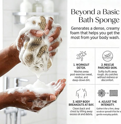 UJFQBH 3 Pieces African Bath Sponge African Net Long Net Bath Sponge Exfoliating Shower Body Scrubber Back Scrubber Skin Smoother,Great for Daily Use (Pink,Yellow,Purple)