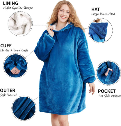 AmyHomie Wearable Blanket Hoodie for Adults & Teens,Oversized Sherpa Hooded Blanket,Warm Cozy Blanket Sweatshirt as Christmas Birthday Gifts for Women Men