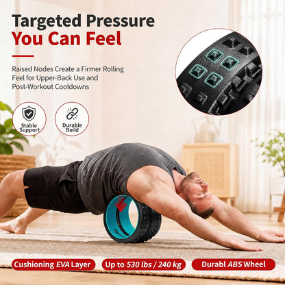 GymCope Back Roller for Back Pain Reliefn & Stretching, Deep Tissue Massage Roller Supports Up to 530 lbs / 240 kg, 5.5''-7.5'' Curved Foam Roller for Home Physical Stretching (Blue, Medium)