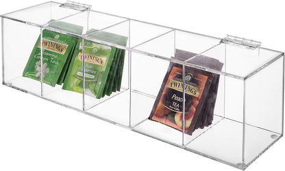 MyGift Acrylic Tea Bag Organizer Box with 5 Compartments and Hinged Lid, Drink Packet Storage Box, Kitchen Countertop Caddy Pantry for Assorted Teas and Condiments, Modern