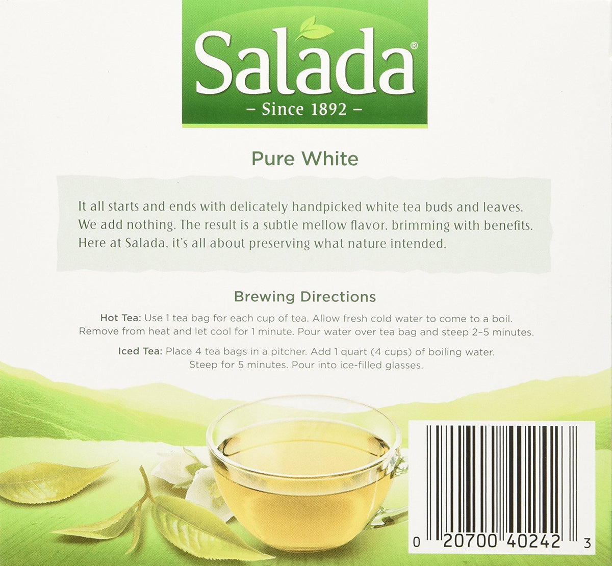 Salada Delicate White Tea, Quality Tea, Subtle & Mellow, 40 Teabags