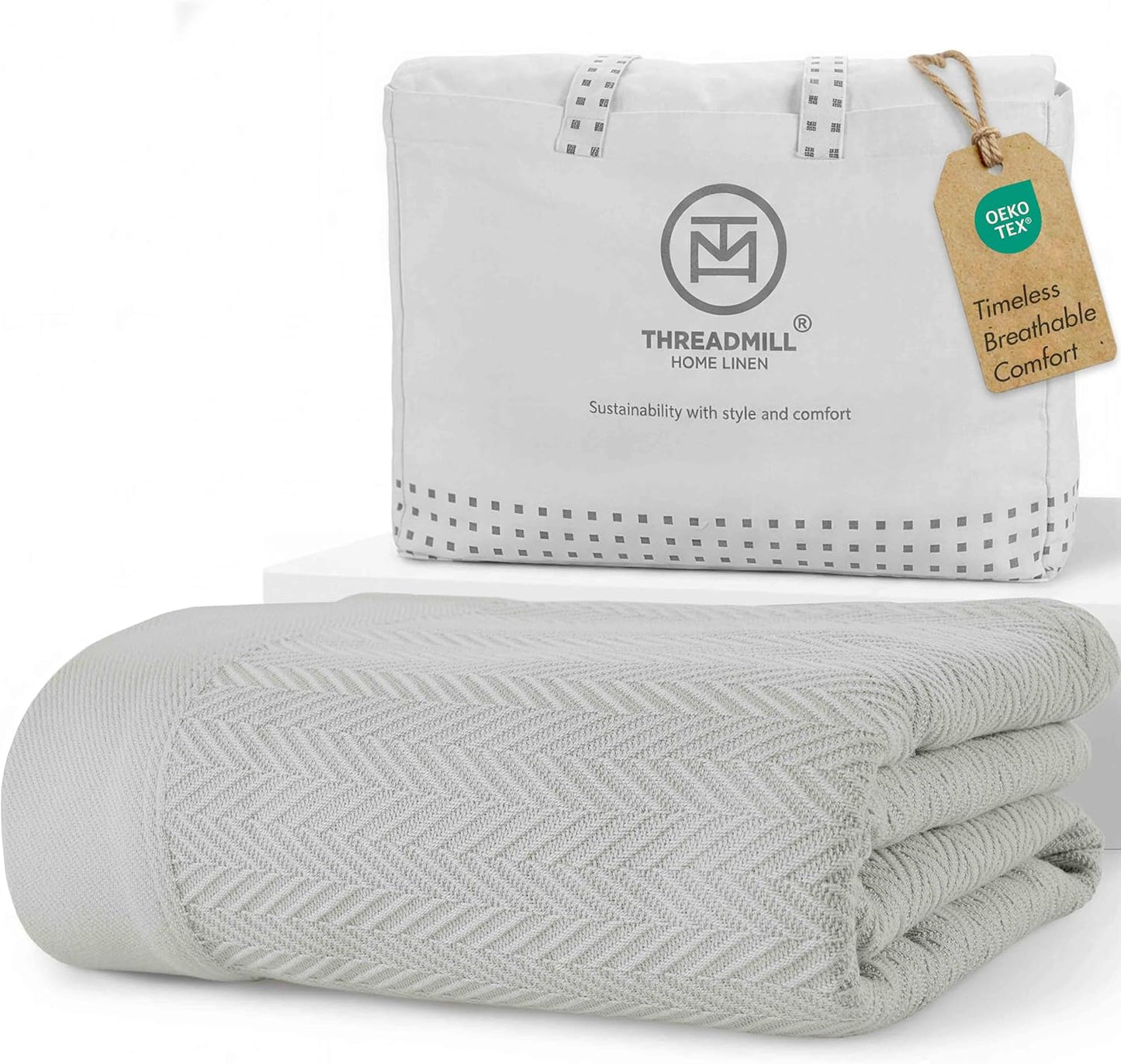 Threadmill Travel Blanket Cotton Viscose from Bamboo - Airplane Premium Soft Flight Grey Throw Blanket in Cloth Bag (Grey Color) Compact & Portable Blanket for Travel, Car, Picnic & Camping