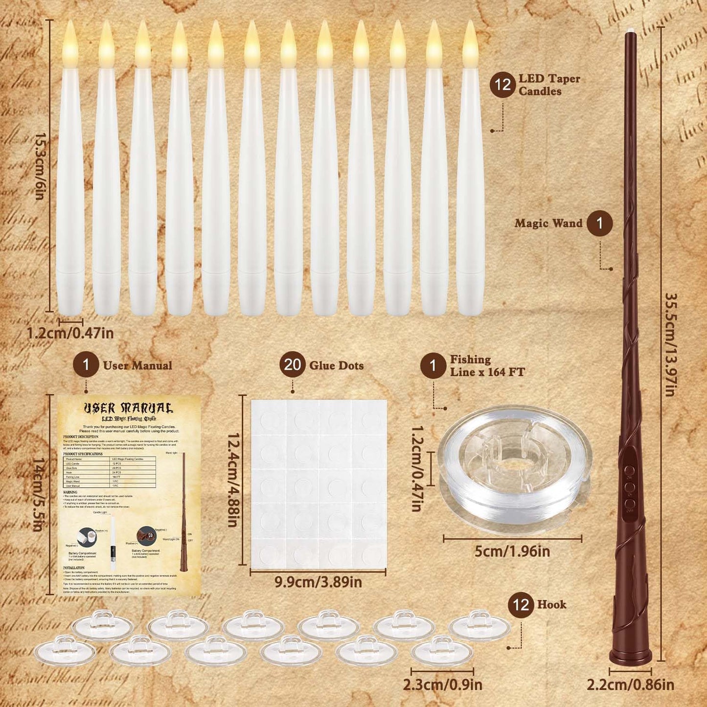 24 Pcs LED Flameless Candles with Remote, 3D Flickering Flame & LED String Lights, Acrylic Clear Cylinder, Timer Function, Romantic Ambience for Home Decor, Party, Wedding (Ivory).